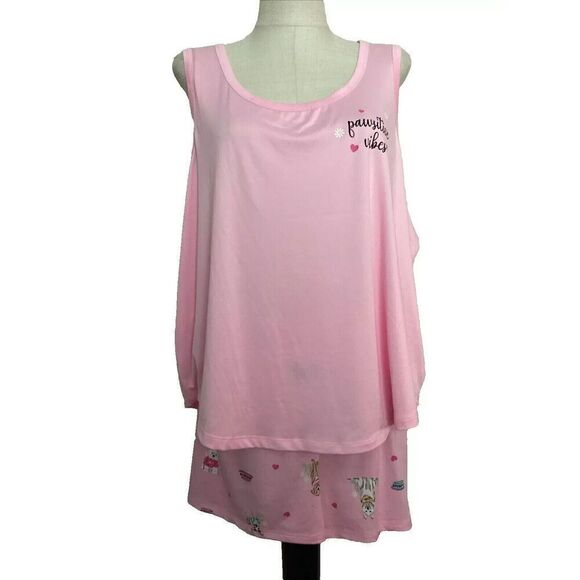 JOYSPUN SLEEPWEAR SHORTY SET Pink Dogs Tank & Shorts Sz  3X - Picture 1 of 7